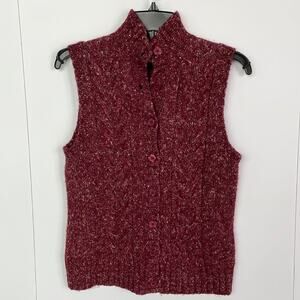 L.L. Bean Wool Blend Knit Maroon Mockneck Button Down Vest Top